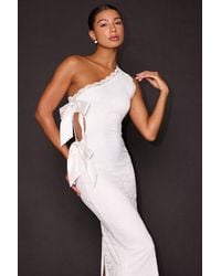 Lulus - Sophie Lace One-Shoulder Bow Column Maxi Dress - Lyst