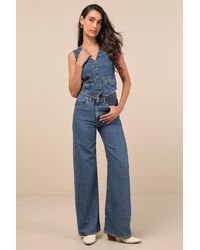 Levi's - Ribcage Dark Wash Denim Braided Wide-Leg High-Rise Jeans - Lyst