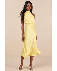 Lulus - Distinctive Charm Satin Asymmetrical Midi Dress - Lyst