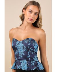 Lulus - Cutest Persuasion Floral Jacquard Strapless Peplum Top - Lyst