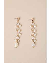 Lulus - Decadent Approach Pearl Rhinestone Drop Earrings - Lyst