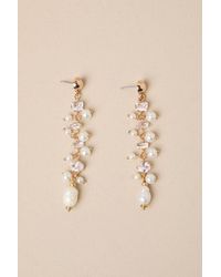 Lulus - Decadent Approach Pearl Rhinestone Drop Earrings - Lyst