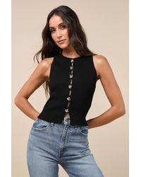 Lulus - Conceptually Chic Ribbed Knit Button-Front Tank Top - Lyst