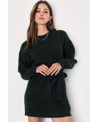 Lulus - Wishing On Winter Emerald Cable Knit Mini Sweater Dress - Lyst