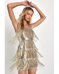 Lulus - Fringe Fashion Sequin Fringe Bodycon Mini Dress - Lyst