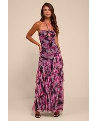 Lulus - Donella Multi Floral Mesh Ruffled Maxi Dress - Lyst