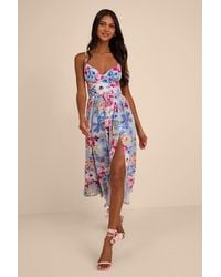Lulus - Alani Multi Floral Lace-Up Midi Dress - Lyst