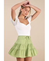 Lulus - Modica Lime Tiered Drawstring Mini Skirt - Lyst