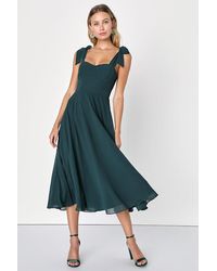 Lulus - Sophisticated Charisma Dark Tie-Strap A-Line Midi Dress - Lyst
