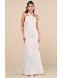 Lulus - Morrisette Lace Sequin Halter Maxi Dress - Lyst