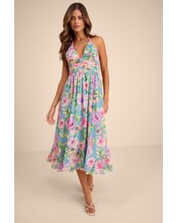 Lulus - Danelle Floral Halter A-Line Midi Dress - Lyst