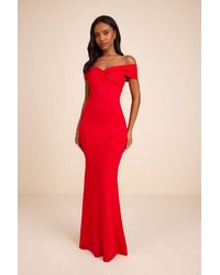 Lulus - Katerina Twist-Front Off-The-Shoulder Maxi Dress - Lyst