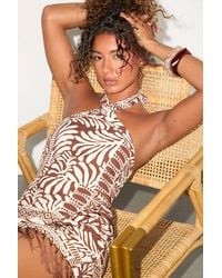 Lulus - Nahia Boho Print Fringe Faux-Wrap Halter Mini Dress - Lyst