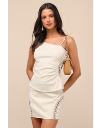 Lulus - Mahsa Cream Crochet Embroidered Asymmetrical Tank Top - Lyst