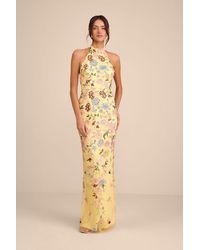 Lulus - Infinite Praise 3D Floral Embroidered Halter Maxi Dress - Lyst