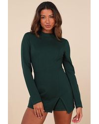 Lulus - Undeniably Stylish Emerald Backless Long Sleeve Skort Romper - Lyst