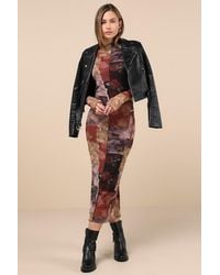 Lulus - Aesthetic Adoration Multi Floral Mesh Long Sleeve Midi Dress - Lyst