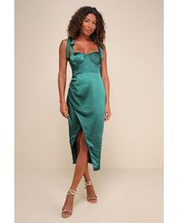 Lulus - Graceful Sophistication Satin Tie-Strap Midi Dress - Lyst