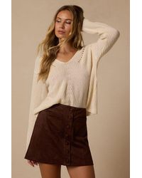 Lulus - Earnshaw Dark Suede Button-Front Mini Skirt - Lyst