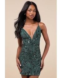 Lulus - Sparkling Excellence Emerald Sequin Backless Bodycon Mini Dress - Lyst