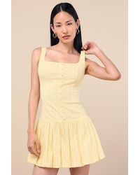 Lulus - Khamari Textured Drop Waist Bubble-Hem Mini Dress - Lyst
