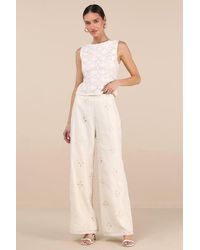 Lulus - Elif Cream Eyelet Embroidered High-Rise Pants - Lyst