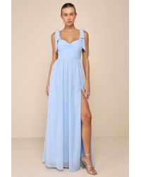 Lulus - Radiant Charisma Chiffon Ruched Tie-Strap Maxi Dress - Lyst