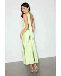 Lulus - Reglan Lime Satin One-Shoulder Sash Midi Dress - Lyst