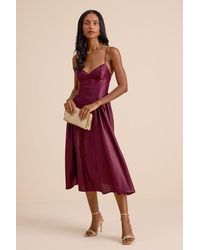 Lulus - Paride Shiny Plum Gathered Lace-Up Midi Dress - Lyst
