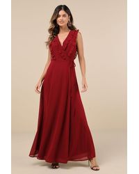 Lulus - Major Elegance Sleeveless Ruffled Wrap Maxi Dress - Lyst