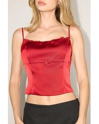 Lulus - Brooksie Satin Lace Bow Tank Top - Lyst