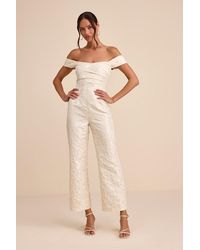 Lulus - Jaz Floral Jacquard Off-The-Shoulder Jumpsuit - Lyst