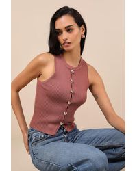 Lulus - Conceptually Chic Ribbed Knit Button-Front Tank Top - Lyst
