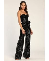 Lulus - Flirty Moves Sequin Strapless Wide-Leg Jumpsuit - Lyst