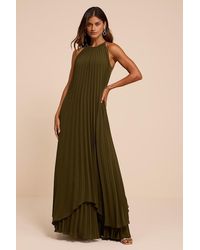 Lulus - Dorala Pleated Lace-Up Tiered Maxi Dress - Lyst
