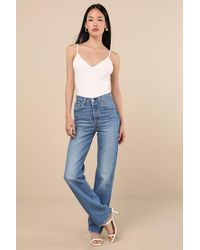 Levi's - Ribcage Medium Wash Straight Leg High-Rise Denim Jeans - Lyst