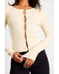 Lulus - Scalia Cream Ribbed Knit Button-Front Long Sleeve Top - Lyst