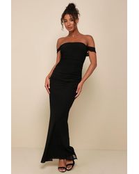 Lulus - Amazing Presence Mesh Ruched Column Maxi Dress - Lyst