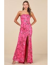Lulus - Shimmering Icon Sequin Lace-Up Strapless Maxi Dress - Lyst