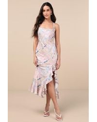 Lulus - Hitomi Multi Scarf Print Lace-Up Ruffled Midi Dress - Lyst
