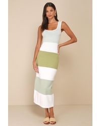 Lulus - Easily Gorgeous Ivory And Striped Midi Sweater Dress - Lyst