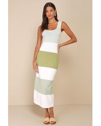 Lulus - Easily Gorgeous Ivory And Striped Midi Sweater Dress - Lyst
