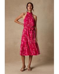 Lulus - Float To You Floral Print Halter-Neck Tiered Midi Dress - Lyst