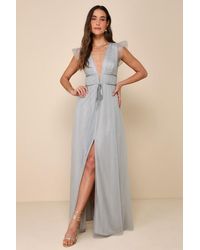 Lulus - I'M All Yours Sage Tulle Ruffled Maxi Dress - Lyst