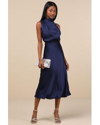 Lulus - Distinctive Charm Satin Asymmetrical Midi Dress - Lyst