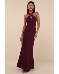Lulus - Keep You Enchanted Dark Cutout Halter Mermaid Maxi Dress - Lyst