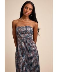 Lulus - Islya Multi Abstract Pleated Strapless Maxi Dress - Lyst
