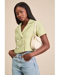 Lulus - Cassiana Lime Double-Breasted Short Sleeve Blazer - Lyst