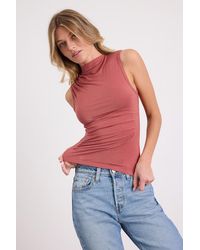 Lulus - Liz Rusty Rose Jersey Knit Mock Neck Tank Top - Lyst