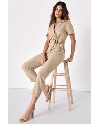 Lulus - Sensible Sensation Tie-Front Short Sleeve Jumpsuit - Lyst
